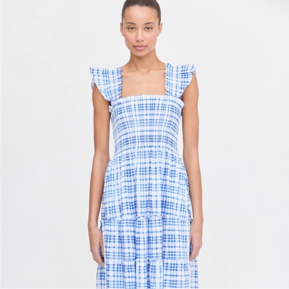 NWT Hill House Water color gingham nap midi dress Blue Size S - Picture 2 of 12